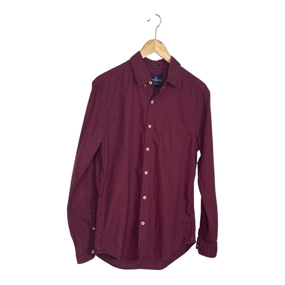 American Eagle Gray Striped Polo Shirt and maroon long SleeveButton Down Shirt M - Picture 4 of 11